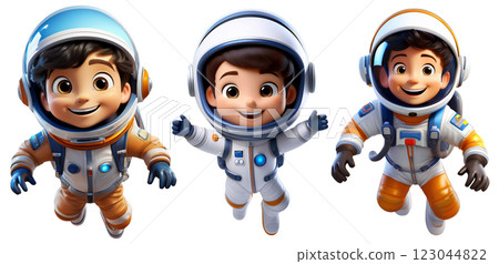 Cartoon Character of a Cute Smiling Kid in Astronaut Suit Isolated on White - Generative Ai 123044822
