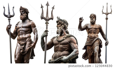 Ancient Bronze Statue of Neptune or Poseidon God of the Sea - Generative Ai 123044830