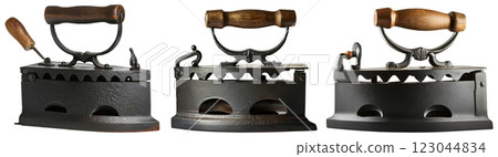 Antique Coal Ironing Appliance Isolated on White Background - Generative Ai Antique Coal Ironing Appliance Isolated on White Background - Generative Ai 123044834