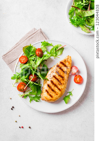 Grilled chicken breast and vegetable salad Grilled chicken breast and vegetable salad 123044838