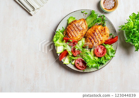 Healthy lunch with grilled chicken and vegetable Healthy lunch with grilled chicken and vegetable 123044839