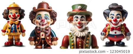 Cute Smiling Wooden Clown Toy Isolated on White Background - Generative Ai 123045019