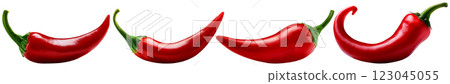 Collection of Red Hot Chili Peppers Isolated on White Background - Generative Ai 123045055