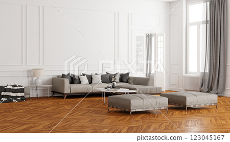 Elegant living room with white walls Elegant living room with white walls 123045167