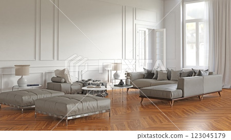 Elegant living room with white walls 123045179
