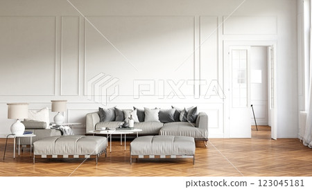 Elegant living room with white walls 123045181