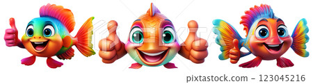 Happy Fish Cartoon Character Showing Thumbs Up Isolated on White - Generative Ai 123045216