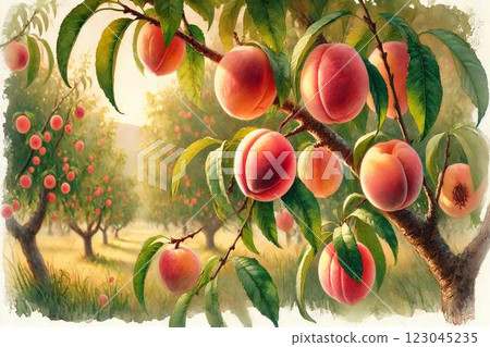 Peach orchard and peach 123045235