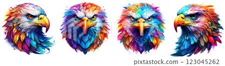 Illustration of Eagle Heads Isolated on White Background - Generative Ai 123045262