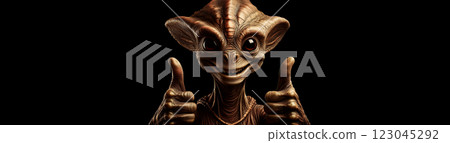 Portrait of a Friendly Smiling Alien Making Thumbs Up Isolated on Black Background - Generative Ai Portrait of a Friendly Smiling Alien Making Thumbs Up Isolated on Black Background - Generative Ai 123045292