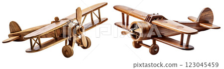Wooden Toy of a Propeller Airplane Isolated on White Background - Generative Ai 123045459