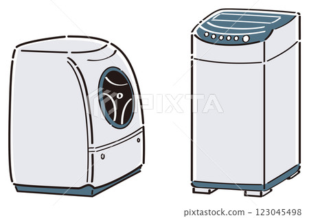 Illustration of a drum-type washing machine and a top-loading washing machine 123045498