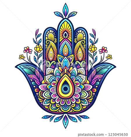 Illustration of a Hamsa hand amulet 123045630