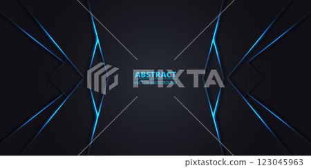 Dark abstract background with geometric dynamic glowing blue lines. 123045963