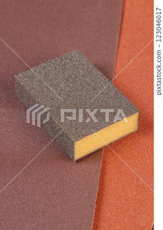 several different sheets of sandpaper for metal or wood processing 123046017
