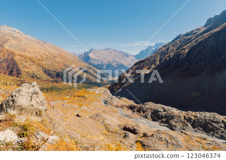 Mountains with rocks. Panoramic view of mountains landscape 123046374