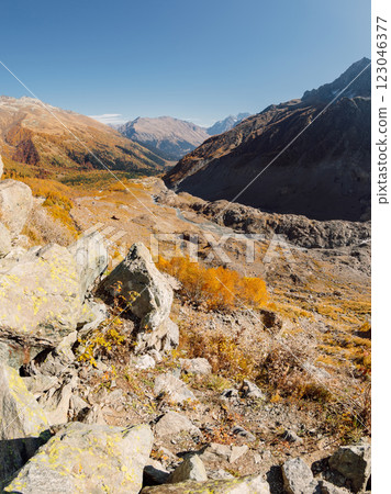 Mountains with rocks. Panoramic view of mountains landscape 123046377