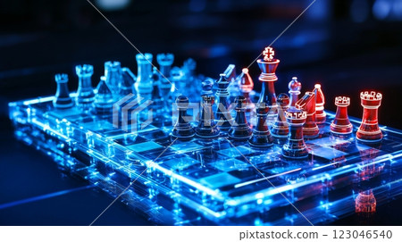 Futuristic chessboard neon strategy game. 123046540
