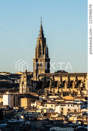 The impressive Cathedral of Saint Mary of Toledo showcases its sandstone architecture in Spain. The impressive Cathedral of Saint Mary of Toledo showcases its sandstone architecture in Spain. 123046676
