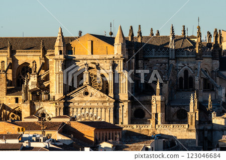 The impressive Cathedral of Saint Mary of Toledo showcases its sandstone architecture in Spain. The impressive Cathedral of Saint Mary of Toledo showcases its sandstone architecture in Spain. 123046684