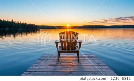 Serene sunrise solitude on the lake 123046811