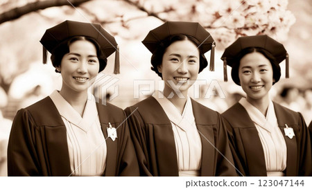 Girls' school entrance and graduation ceremony, sepia 123047144