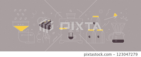 Coffee mill, cup, coffee machine, pack of coffee, coffee maker grey 123047279