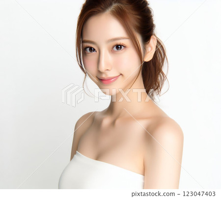 Beautiful woman in white tube top 123047403