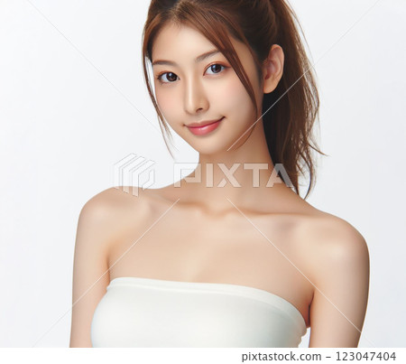 Beautiful woman in white tube top 123047404