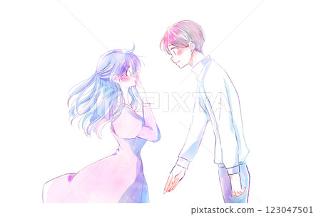 A man reaching out his hand and a crying woman A man reaching out his hand and a crying woman 123047501