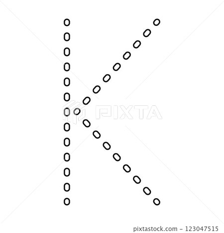 Tracing Alphabet letter K, prewriting dotted line element for kindergarten, preschool and Montessori school kids worksheet for handwriting practice activity. 123047515