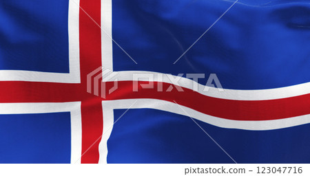 Close-up of Iceland national flag waving 123047716