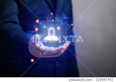 man hold the security solution protect personal data. Protecting the security of online transactions.privacy safety hacker. network connection and cyber security solution systems. Business. Banking. 123047741
