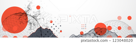 Abstract image of a wireframe sphere with a plexus effect. Science and technology creative theme. Vector. Abstract image of a wireframe sphere with a plexus effect. Science and technology creative theme. Vector. 123048020