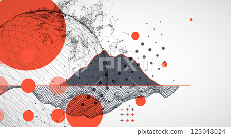 Abstract image of a wireframe sphere with a plexus effect. Science and technology creative theme. Vector. Abstract image of a wireframe sphere with a plexus effect. Science and technology creative theme. Vector. 123048024
