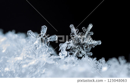 natural snowflakes on snow, winter 123048063