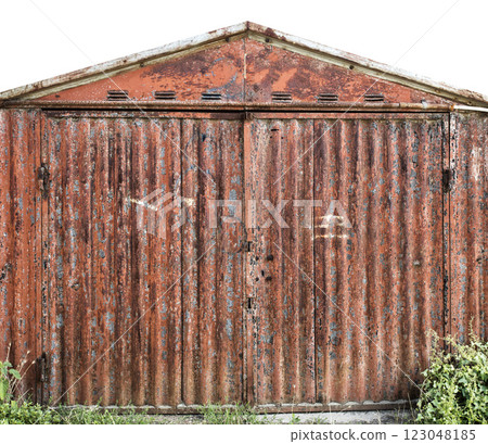 old metal warehouse door, hangar 123048185