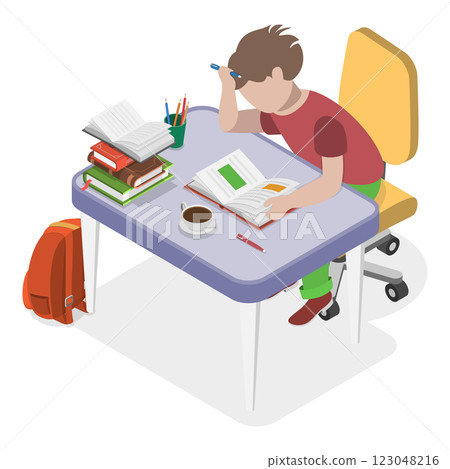 3D Isometric Flat Vector Set of Children Study , Learning Process. Item 1 3D Isometric Flat Vector Set of Children Study , Learning Process. Item 1 123048216