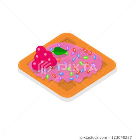 3D Isometric Flat Vector Illustration of Homemade Pastry, Assorted Belgian Waffles with Fresh Berries, Cream, and Icecream. Item 1 3D Isometric Flat Vector Illustration of Homemade Pastry, Assorted Belgian Waffles with Fresh Berries, Cream, and Icecream. Item 1 123048237