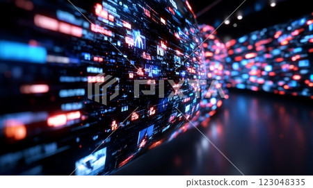 Vibrant digital screens in a futuristic data center. 123048335