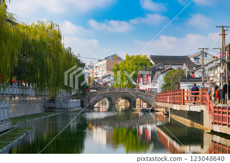 Qibao Ancient Town, a water town in Shanghai, China 123048640