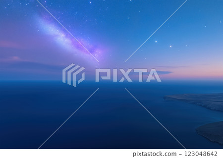 Milky Way over the sea and the starry sky. 123048642