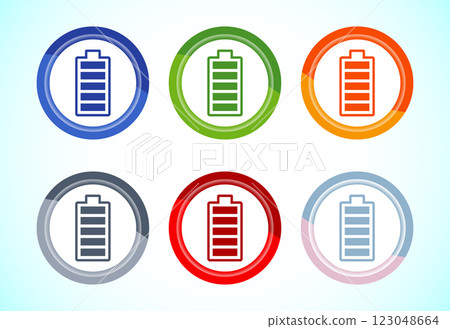 Battery icon design illustration, Battery charging sign and symbol, 6 color button design set 123048664