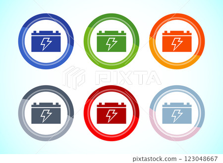 Battery icon design illustration, Battery charging sign and symbol, 6 color button design set Battery icon design illustration, Battery charging sign and symbol, 6 color button design set 123048667