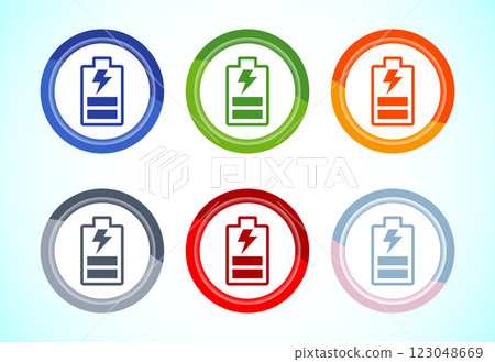 Battery icon design illustration, Battery charging sign and symbol, 6 color button design set Battery icon design illustration, Battery charging sign and symbol, 6 color button design set 123048669