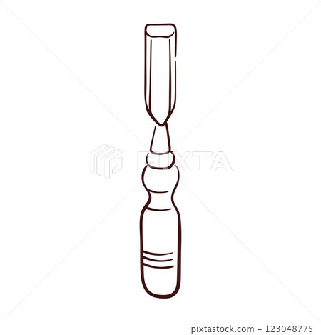 Chisel logo in line art style. Hand drawn repair tool for woodworking, Joinery, Wood carving, Repair works, Stone cutting, Metalworking. Isolated on a white background. 123048775