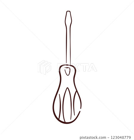 Screwdriver icon in doodle style. Hand drawn logo of repair tool for construction business. Isolated on a white background. 123048779