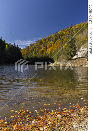 Landscape near Dedinky and Stratena with Hnilec river, National Park Slovak Paradise, Slovakia 123049045