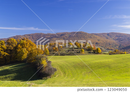 Typical autumn landscape in Stiavnicke vrchy mountains, Slovakia Typical autumn landscape in Stiavnicke vrchy mountains, Slovakia 123049050
