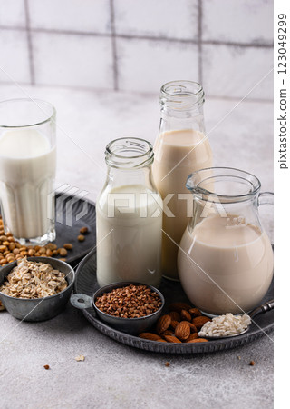 Plant based vegan non dairy alternative milk Plant based vegan non dairy alternative milk 123049299